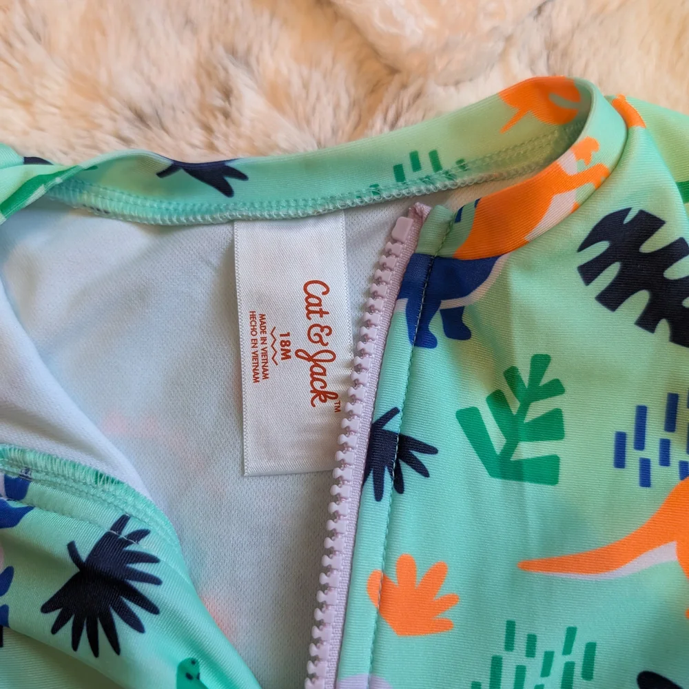 Cat & Jack Dinosaur Print Baby Rashguard Bathing Suit One Piece 18 Months